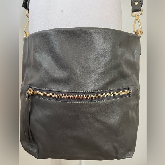 Neiman Marcus Made In Italy Gray Leather Handbag Gold Tone Hardware - Picture 2 of 9